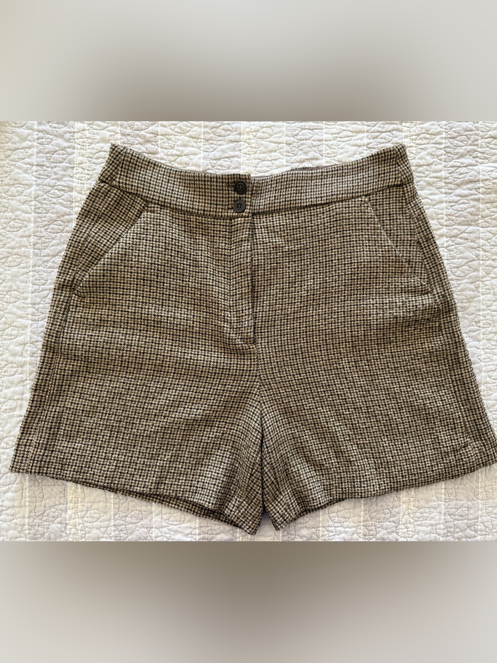 Zara Tweed-Look High-Waist Shorts - Beige/Brown